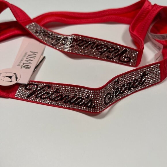Victoria Secret XS Thong Bikini Bottom Swim LOGO Shine Strap Strawberry Pink - Picture 8 of 10